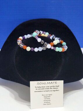 Pair Vintage Soul Mate Multicolored Natural Stone Beaded Power Bracelets